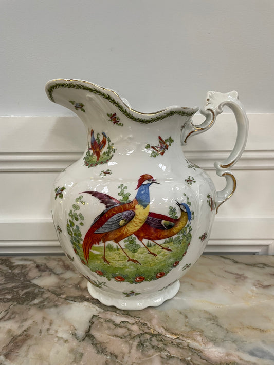 Vintage Large China Jug Decorated with Pheasants.