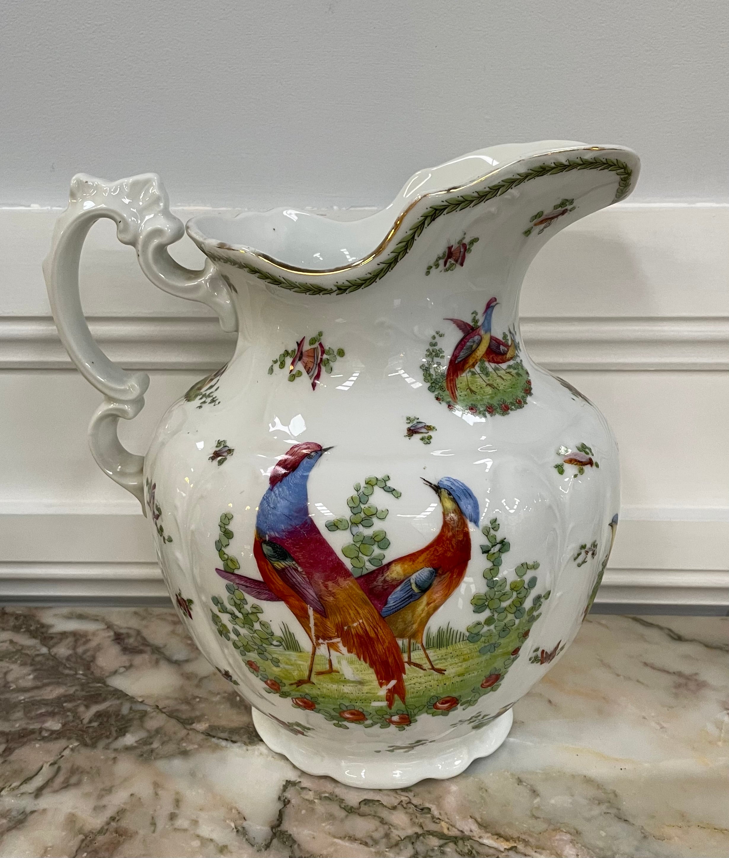 Vintage Large China Jug Decorated with Pheasants.