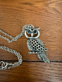Vintage Silver Colored Owl Pendant & Chain | Antique & Vintage | Moonee Ponds Antiques | Australia Wide Delivery