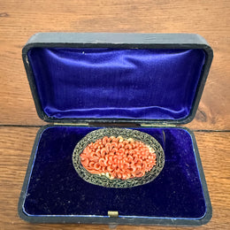 Antique Chinese Carved Coral Clip Brooch