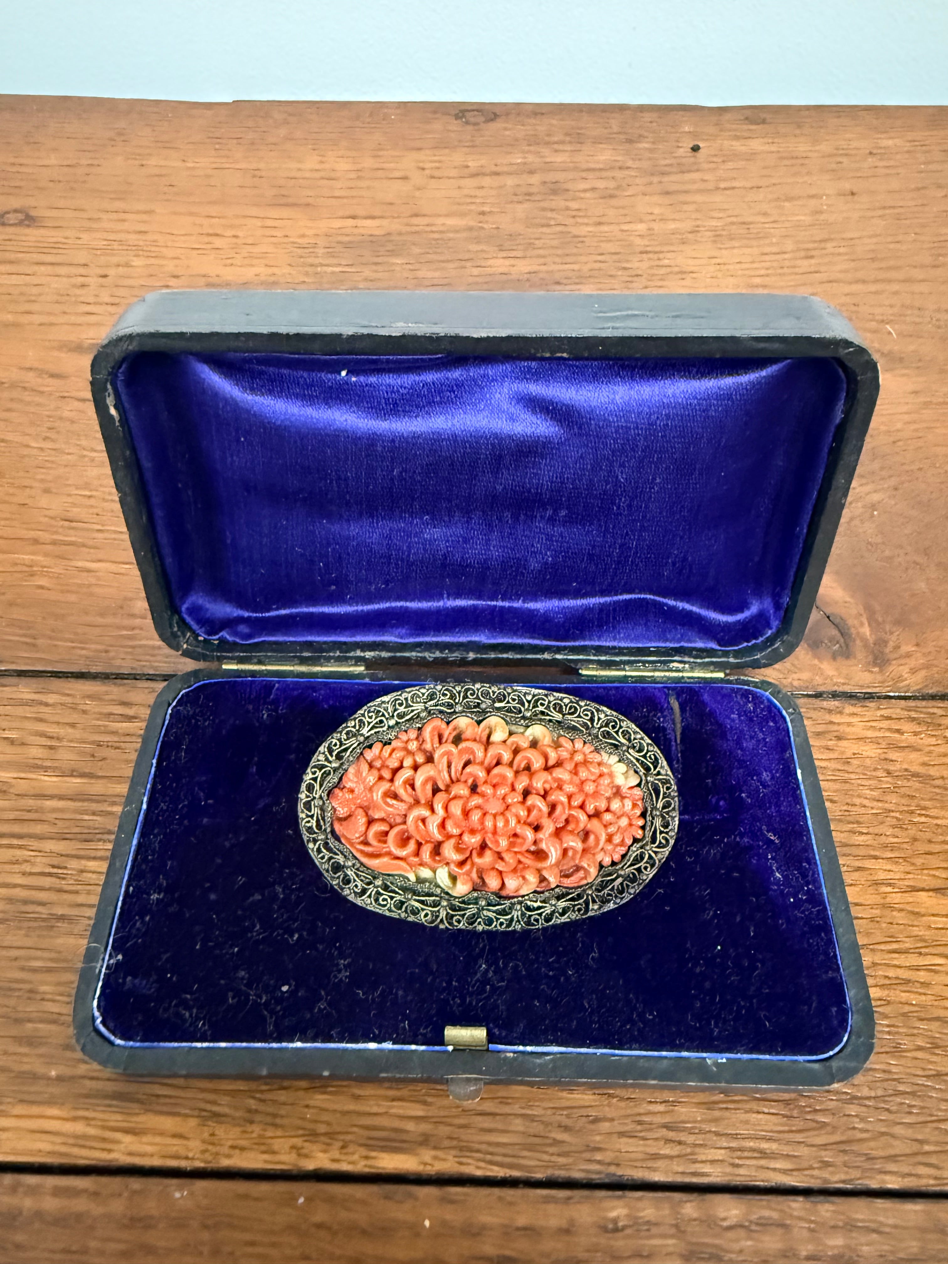 Antique Chinese Carved Coral Clip Brooch | Antique & Vintage | Moonee Ponds Antiques | Australia Wide Delivery