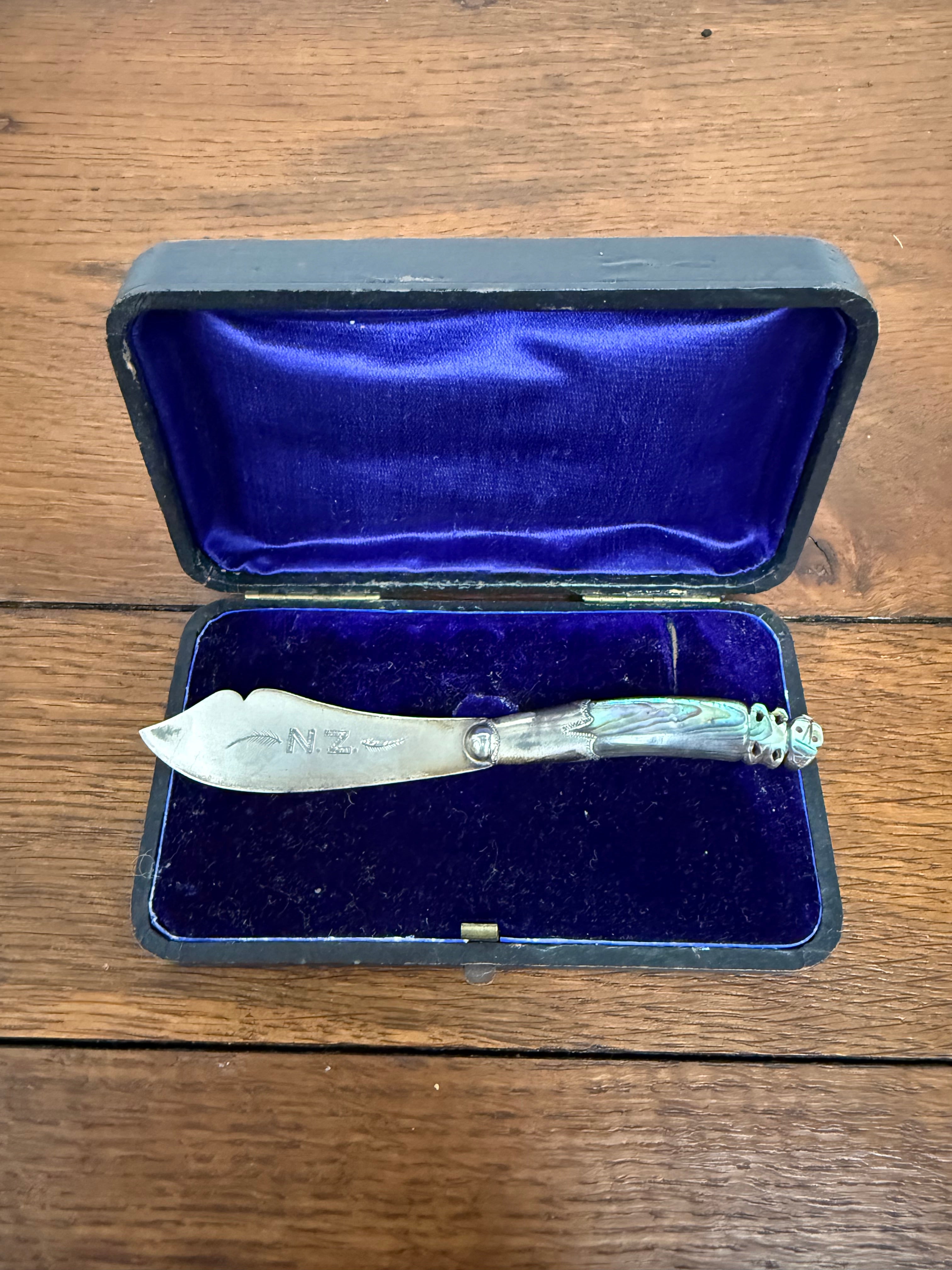 Antique Sterling / Paua Shell Silver New Zealand Souvenir Butter Knife | Antique & Vintage | Moonee Ponds Antiques | Australia Wide Delivery