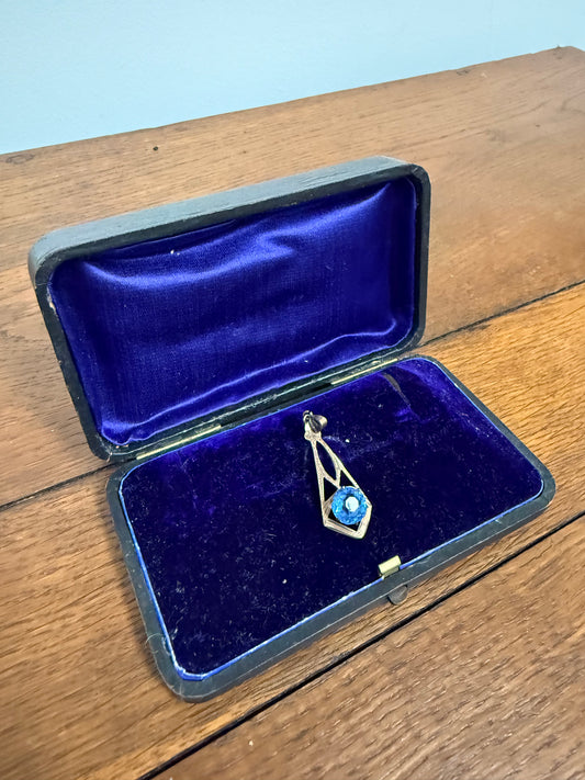 Vintage 9ct Silver Lined Pendant With Blue Stone
