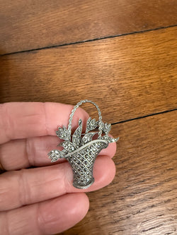 Vintage Marcasite & Silver Basket Of Flowers Brooch | Antique & Vintage | Moonee Ponds Antiques | Australia Wide Delivery