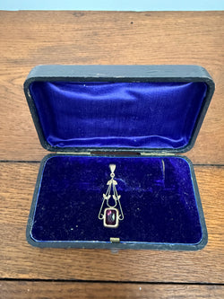 Vintage 9ct Silver Lined Pendant With Pink/Red Stone | Antique & Vintage | Moonee Ponds Antiques | Australia Wide Delivery