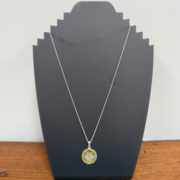 Vintage 925 Silver & Murano Millefiori Glass Pendant & Chain
