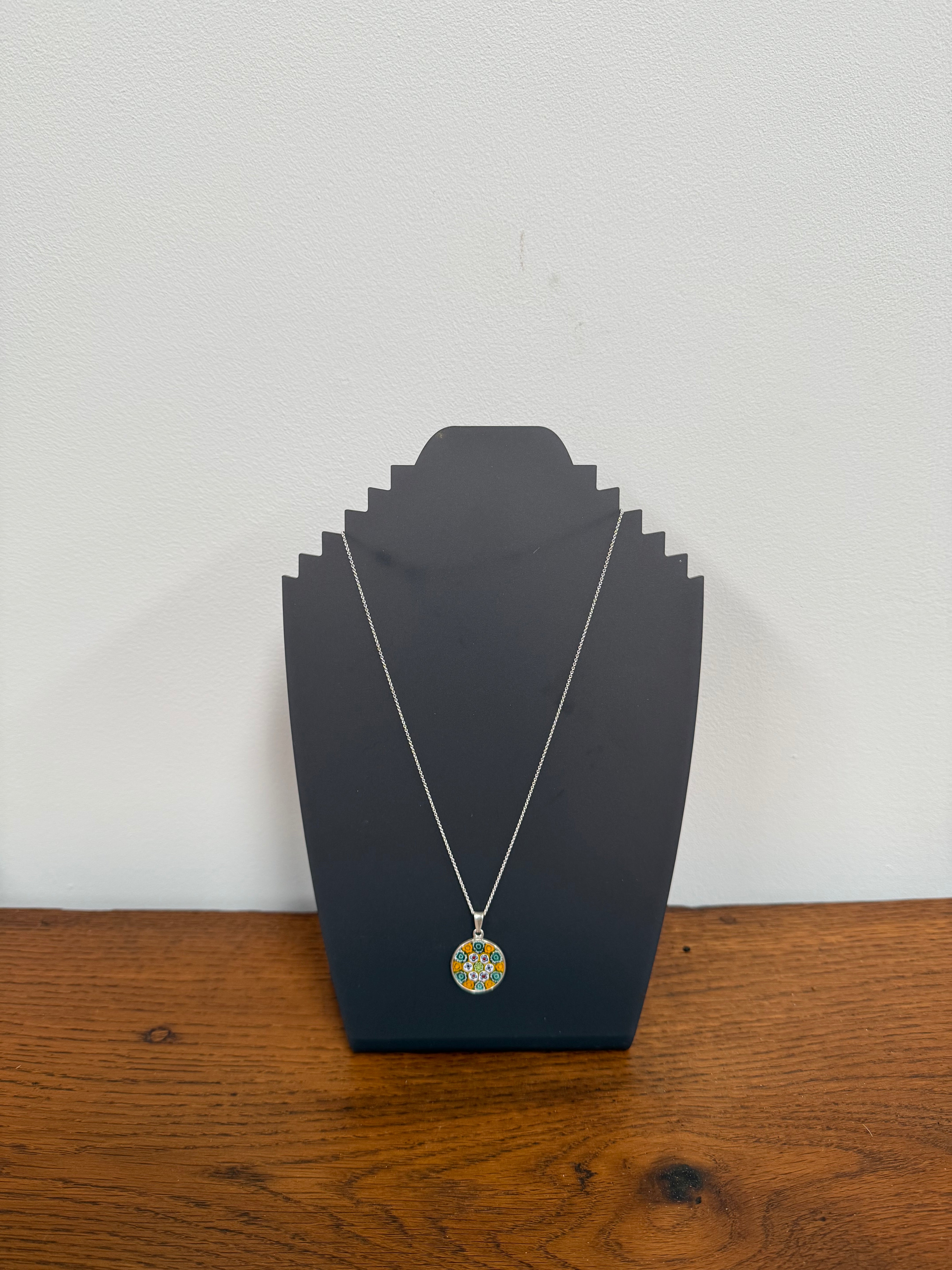 Vintage 925 Silver & Murano Millefiori Glass Pendant & Chain | Antique & Vintage | Moonee Ponds Antiques | Australia Wide Delivery