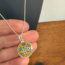 Vintage 925 Silver & Murano Millefiori Glass Pendant & Chain