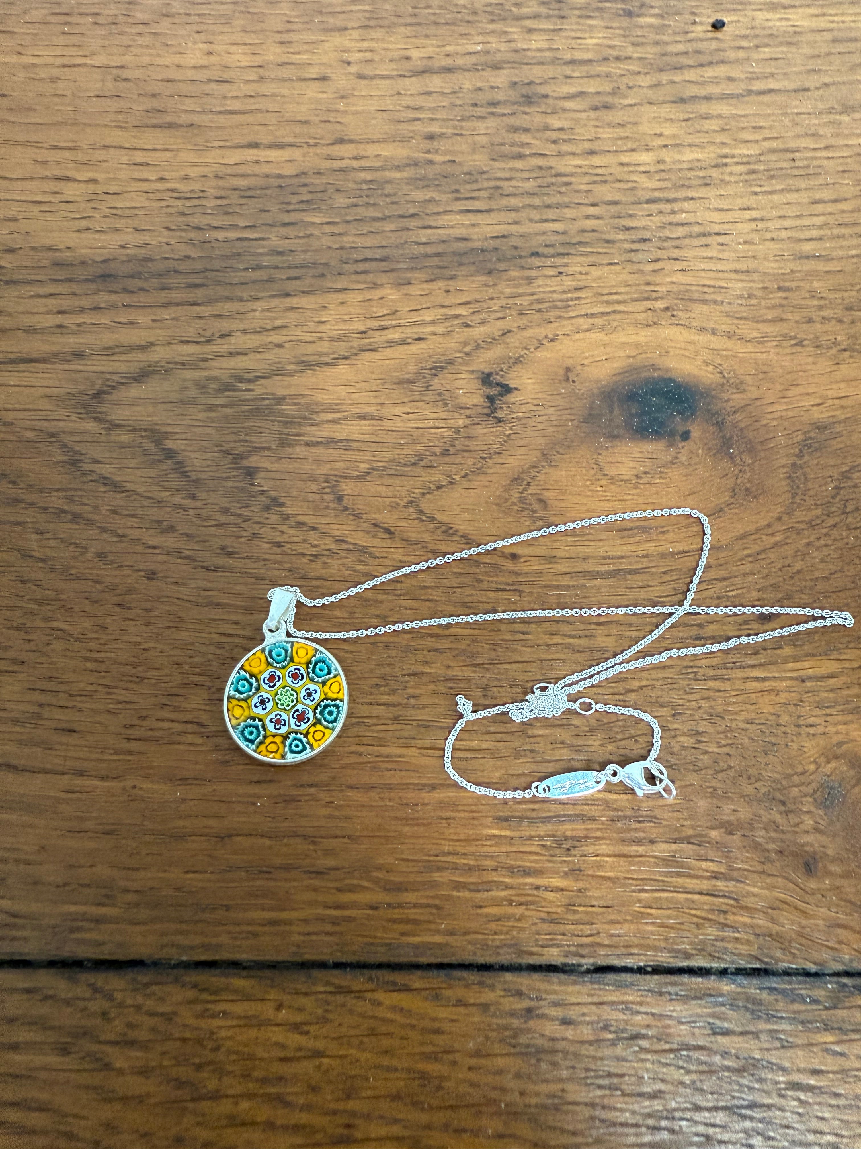 Vintage 925 Silver & Murano Millefiori Glass Pendant & Chain | Antique & Vintage | Moonee Ponds Antiques | Australia Wide Delivery