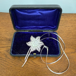 Vintage Hand Made Silver 925 Filigree Flower Pendant & Chain
