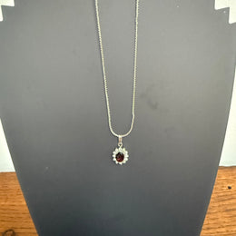 Vintage Silver & Garnet Pendant & Chain