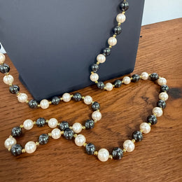 Opera Length Cream and Black Faux Pearls