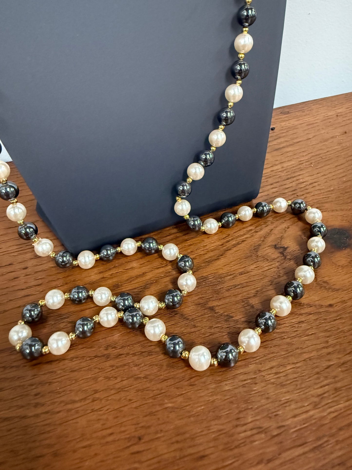 Opera Length Cream and Black Faux Pearls