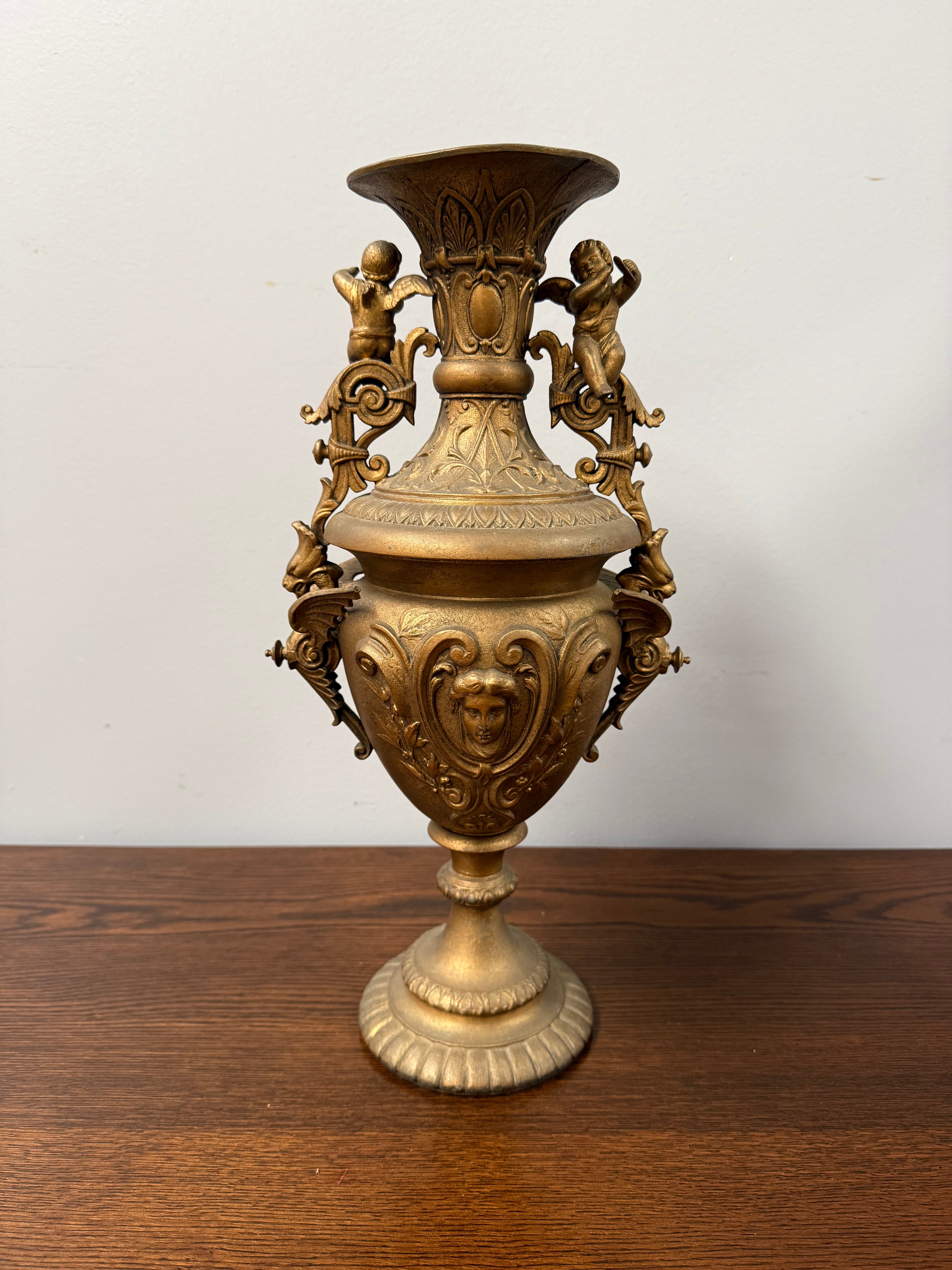 Antique Victorian-Style Gilt Spelter Urn