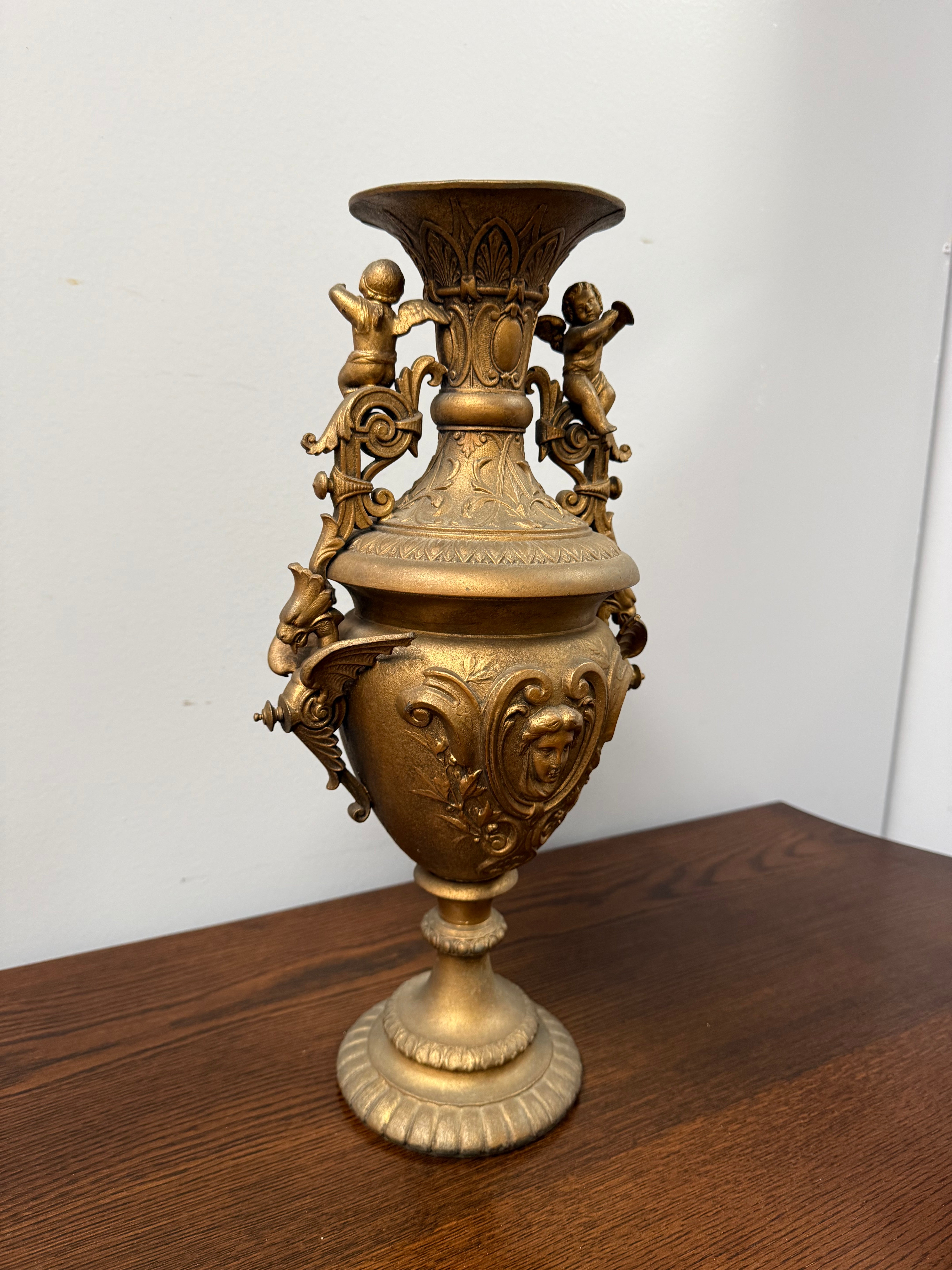 Antique Victorian-Style Gilt Spelter Urn