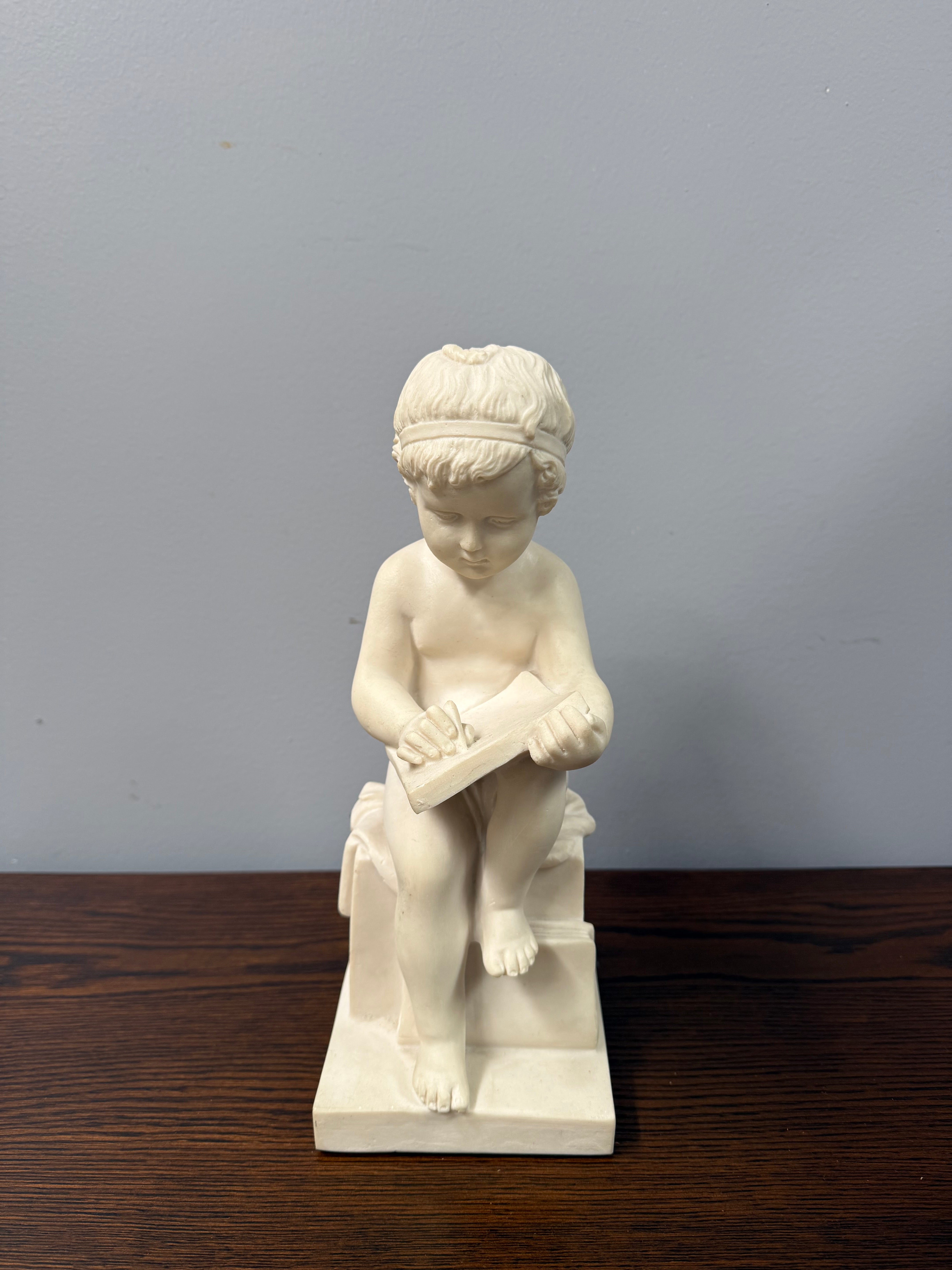 Vintage Resin Statue of Boy on Base