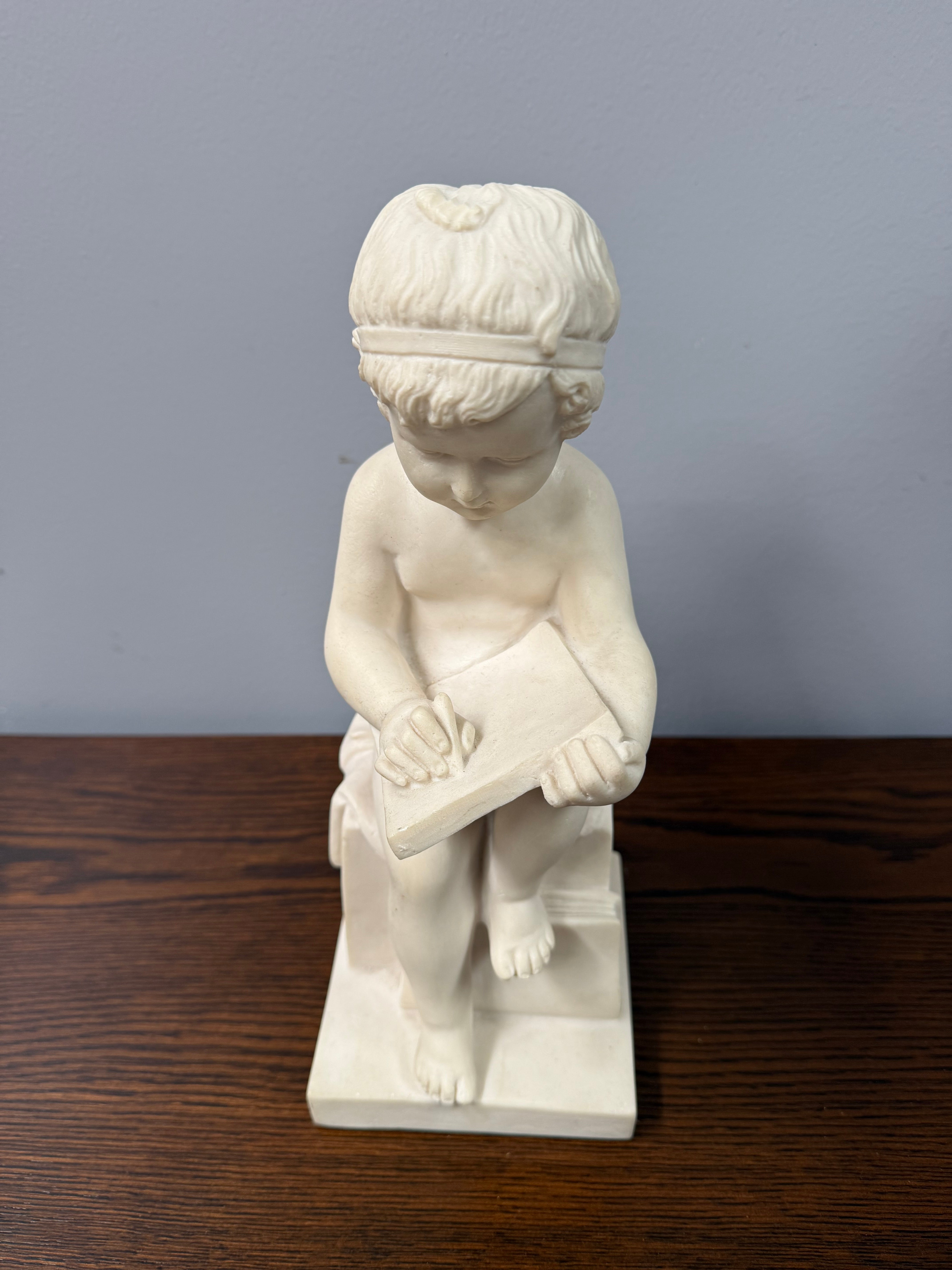 Vintage Resin Statue of Boy on Base