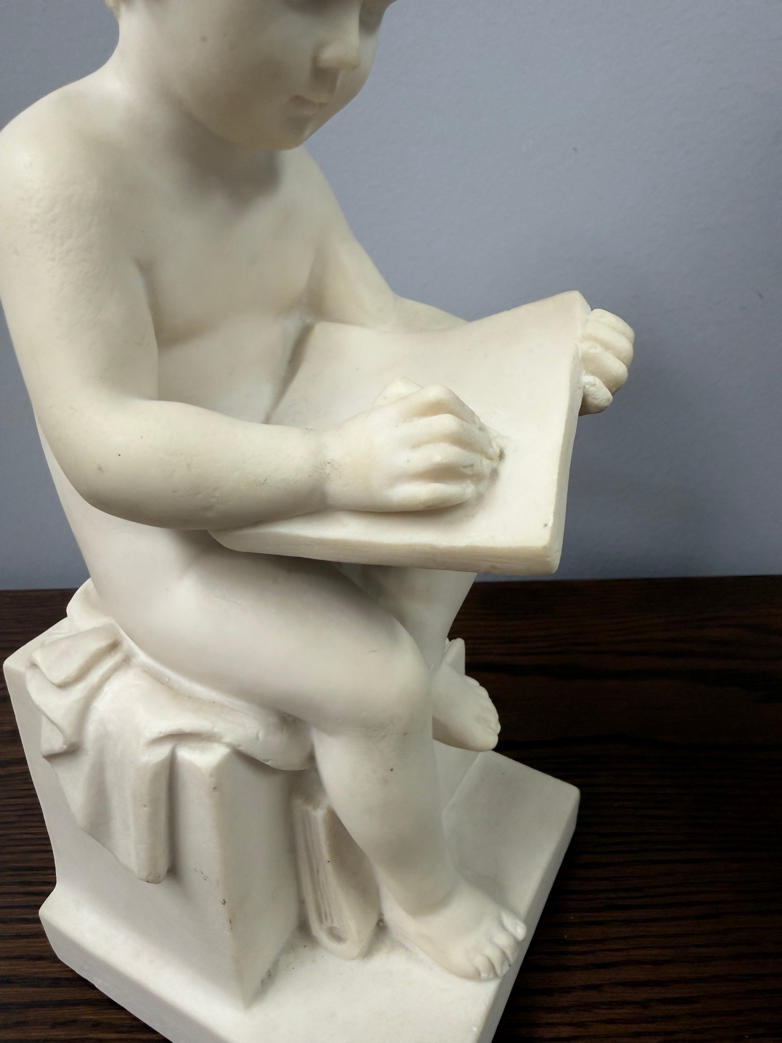 Vintage Resin Statue of Boy on Base