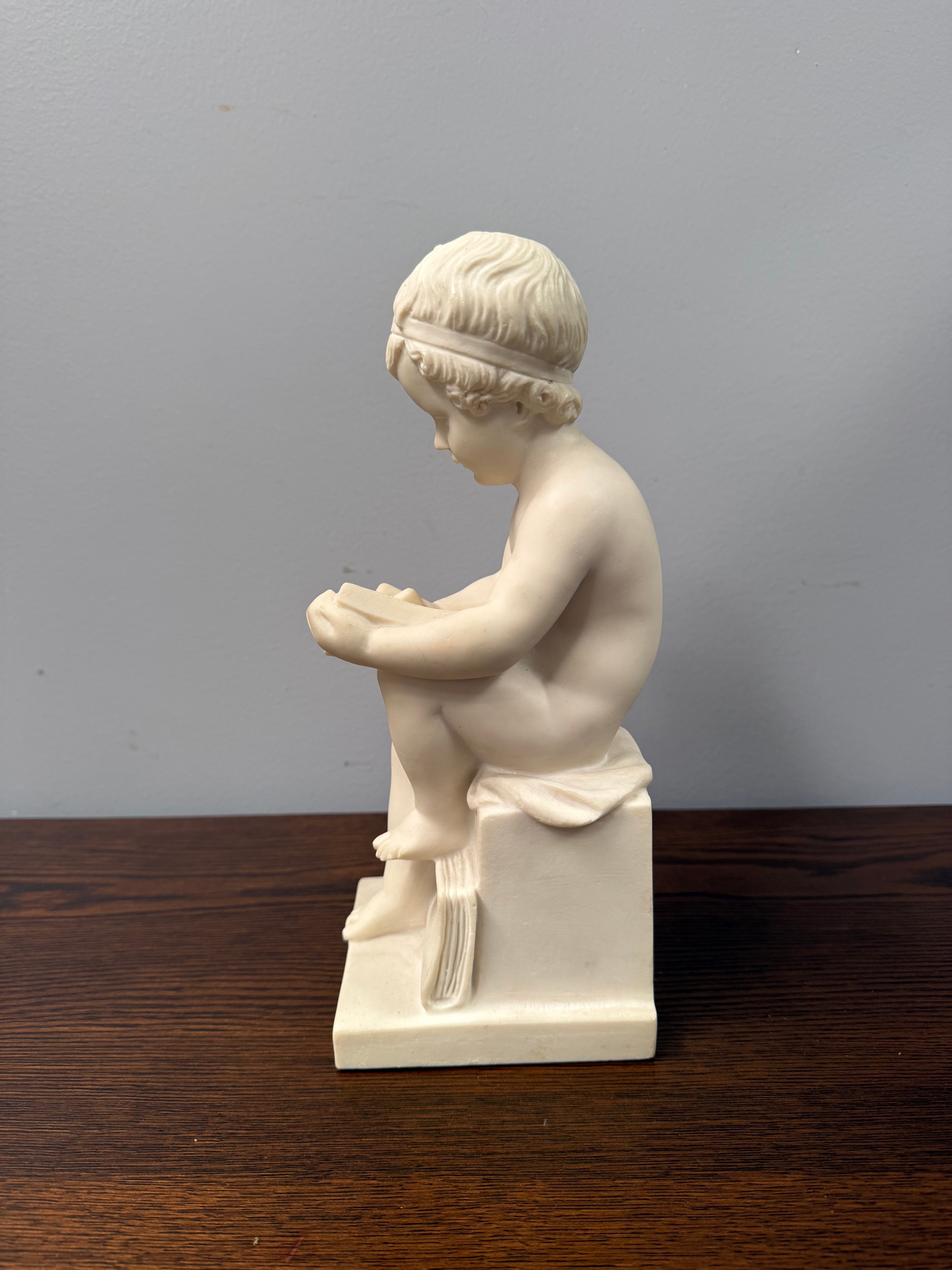 Vintage Resin Statue of Boy on Base