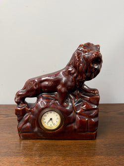 Vintage German Ceramic Roaring Lion Clock