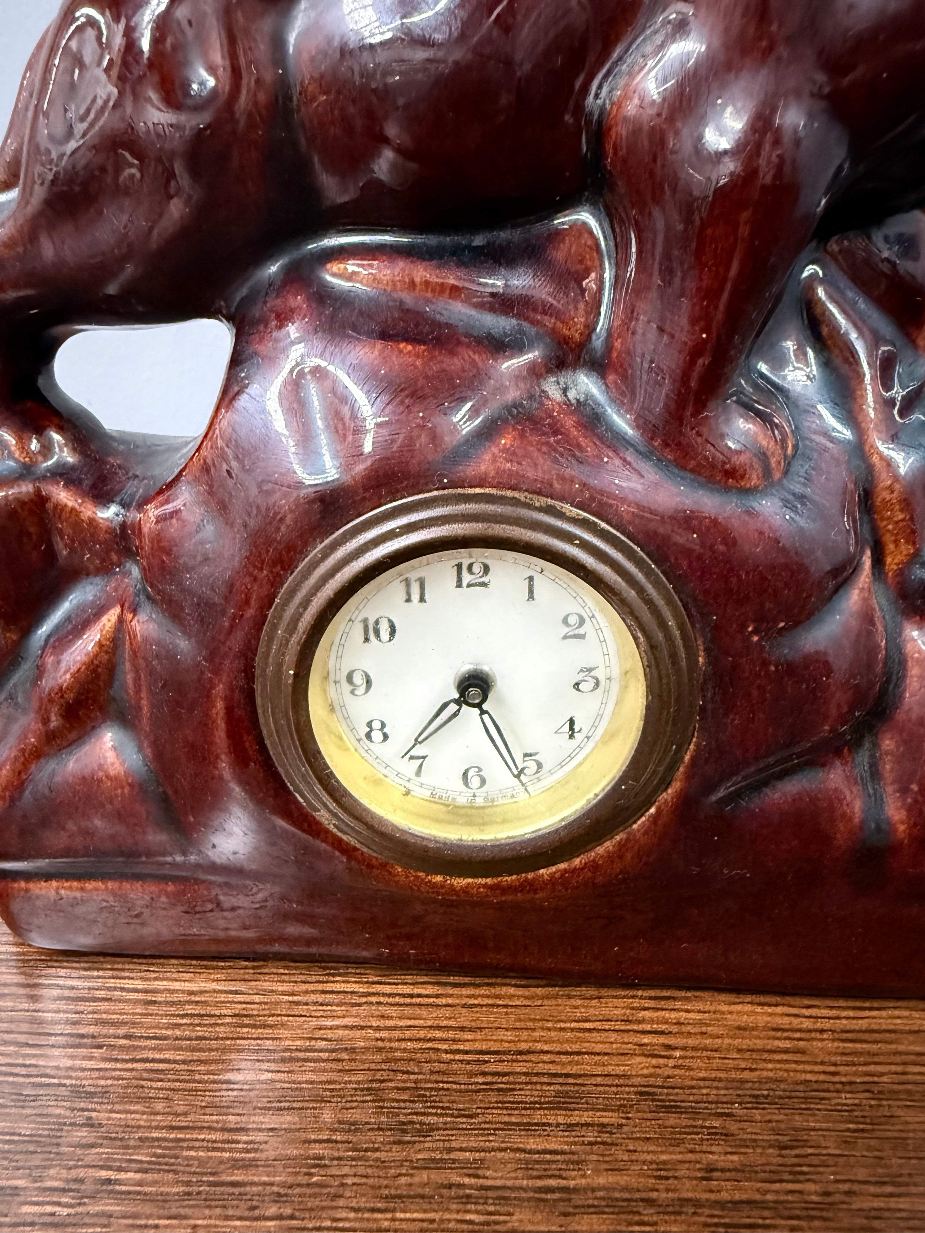 Vintage German Ceramic Roaring Lion Clock