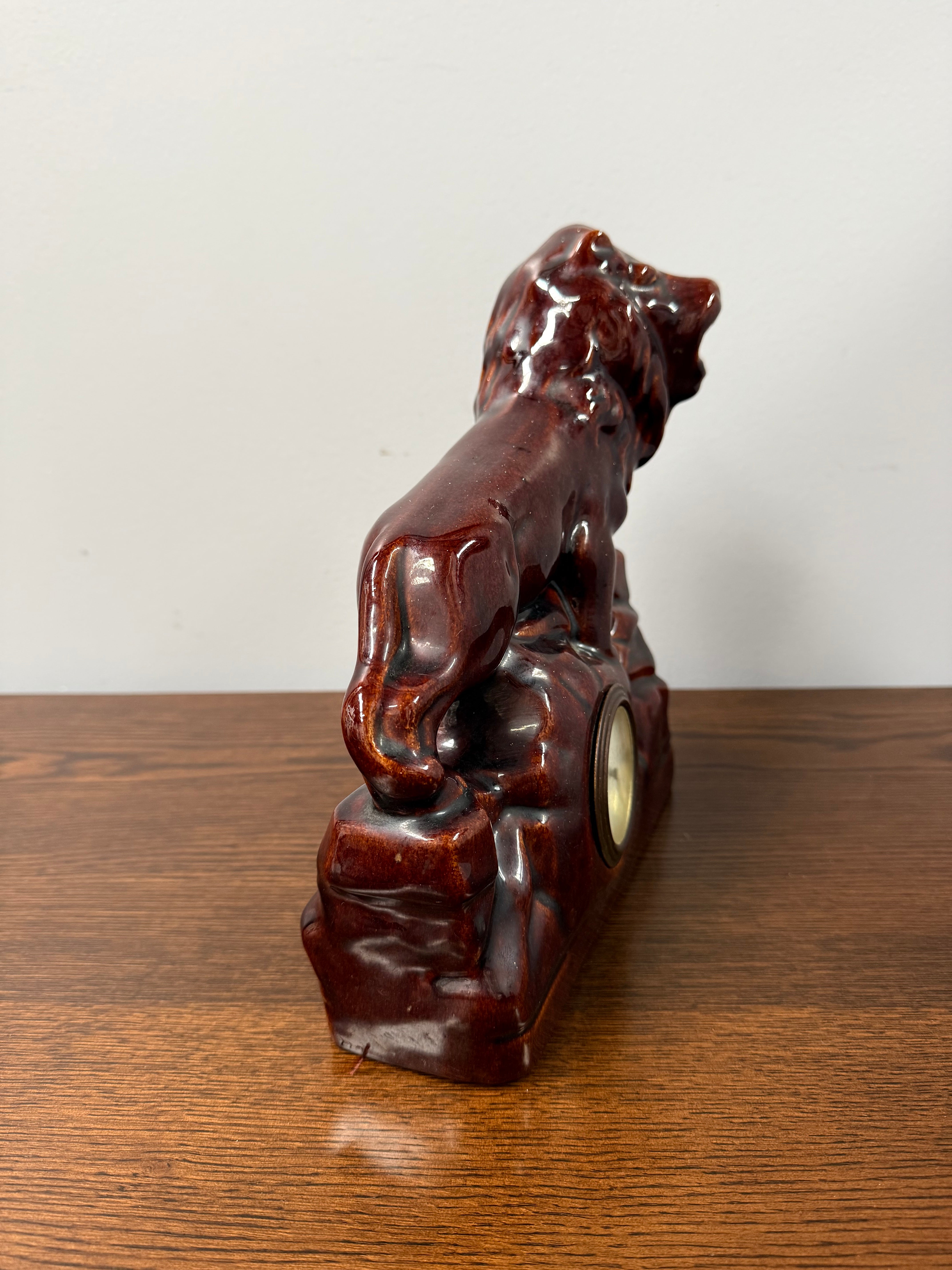 Vintage German Ceramic Roaring Lion Clock