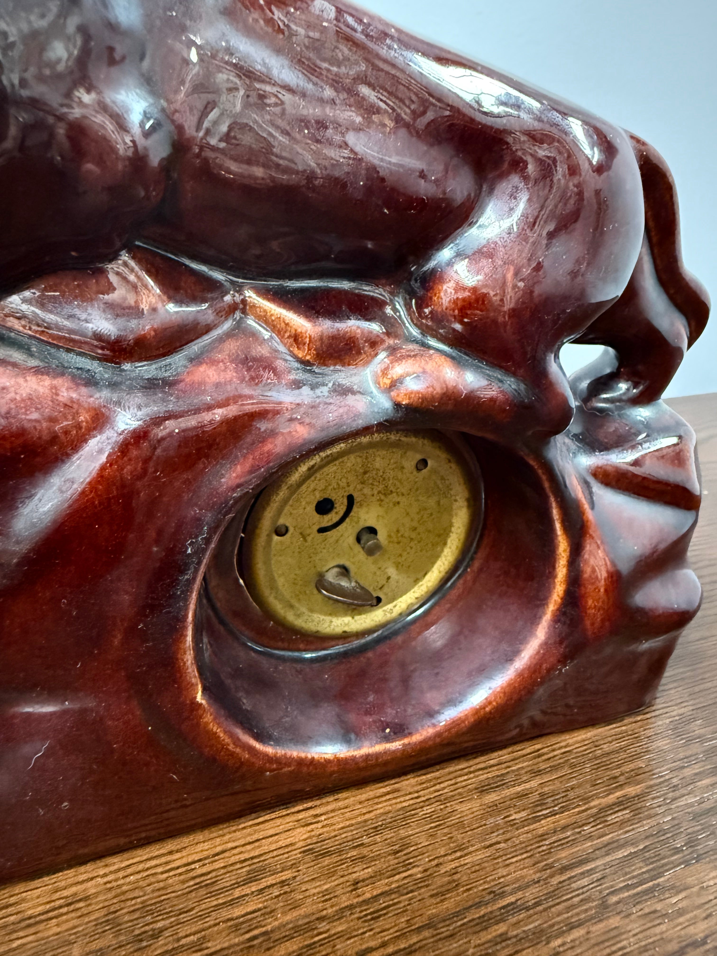 Vintage German Ceramic Roaring Lion Clock