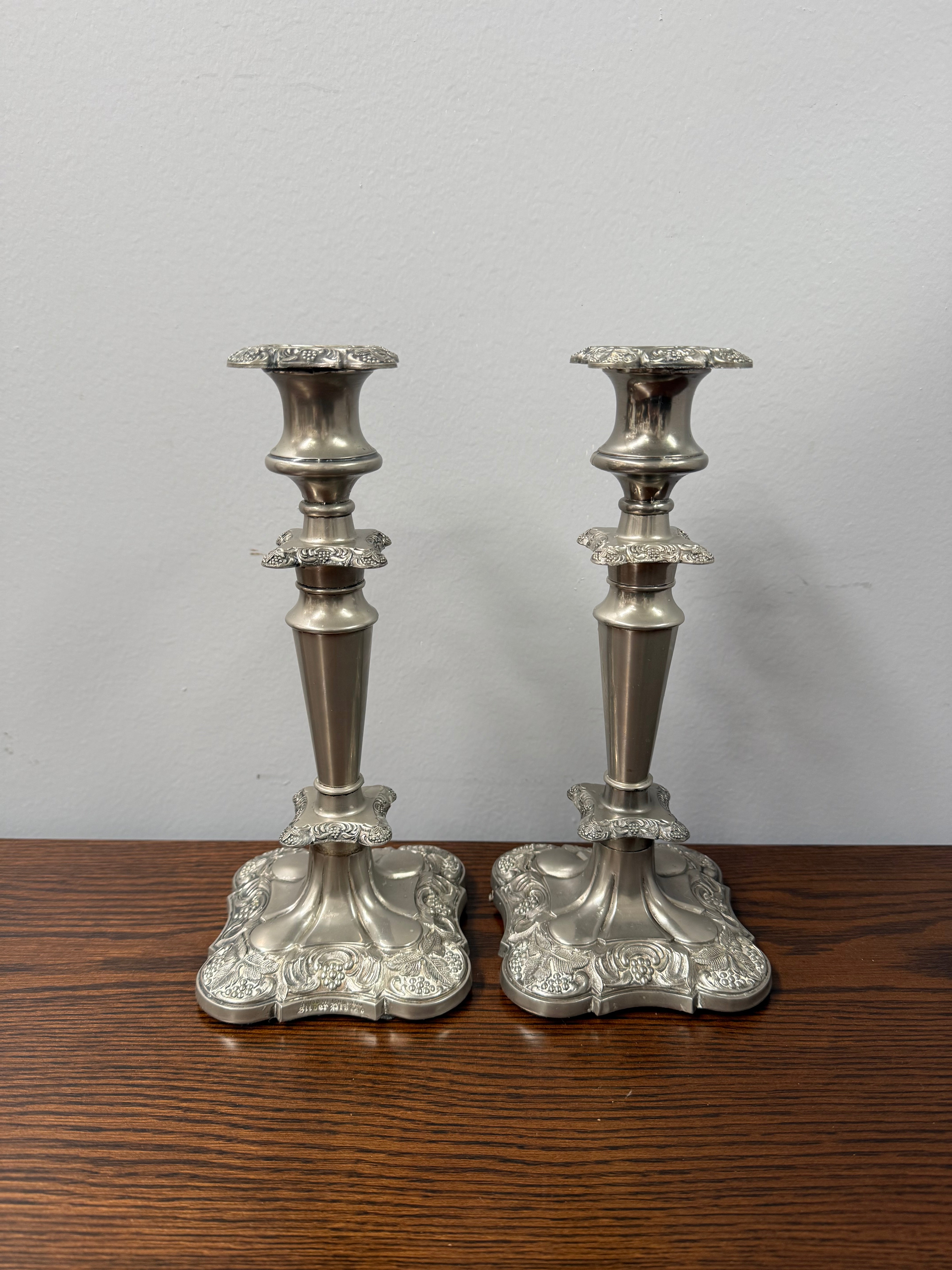 Vintage Pair of Silver-Plate Decorative Candlesticks