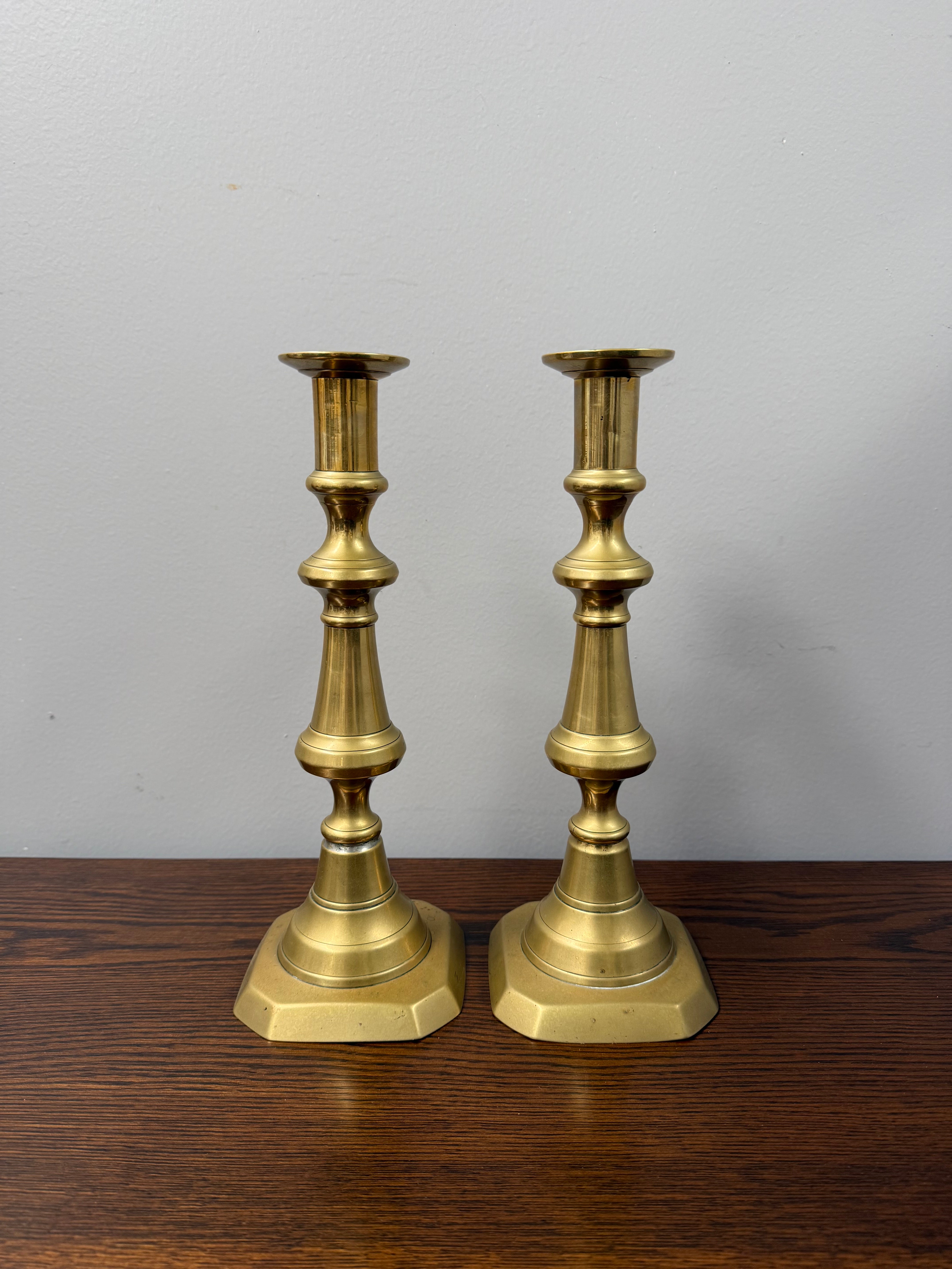 Pair of Victorian English Brass Candlesticks c.1860