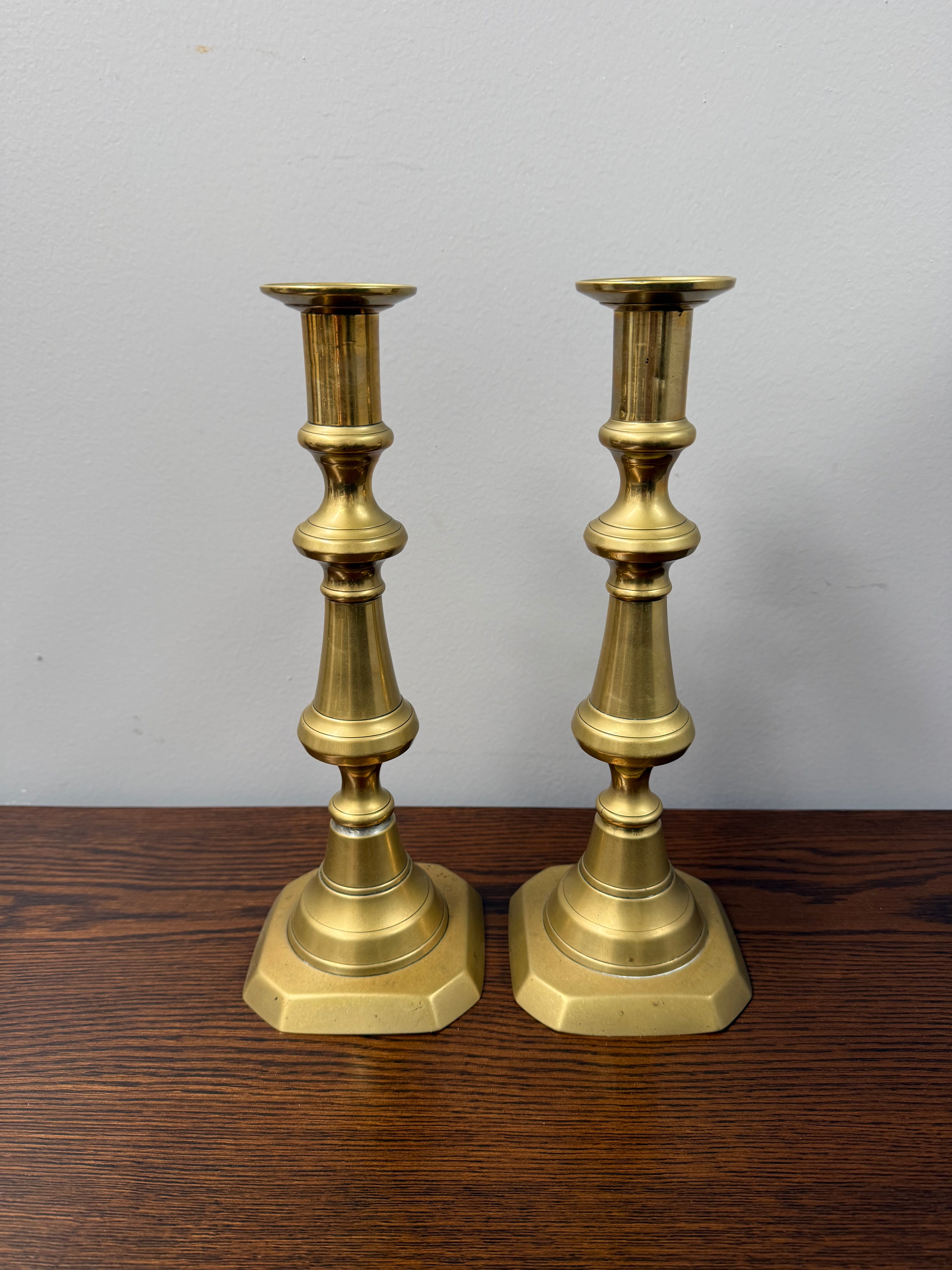 Pair of Victorian English Brass Candlesticks c.1860