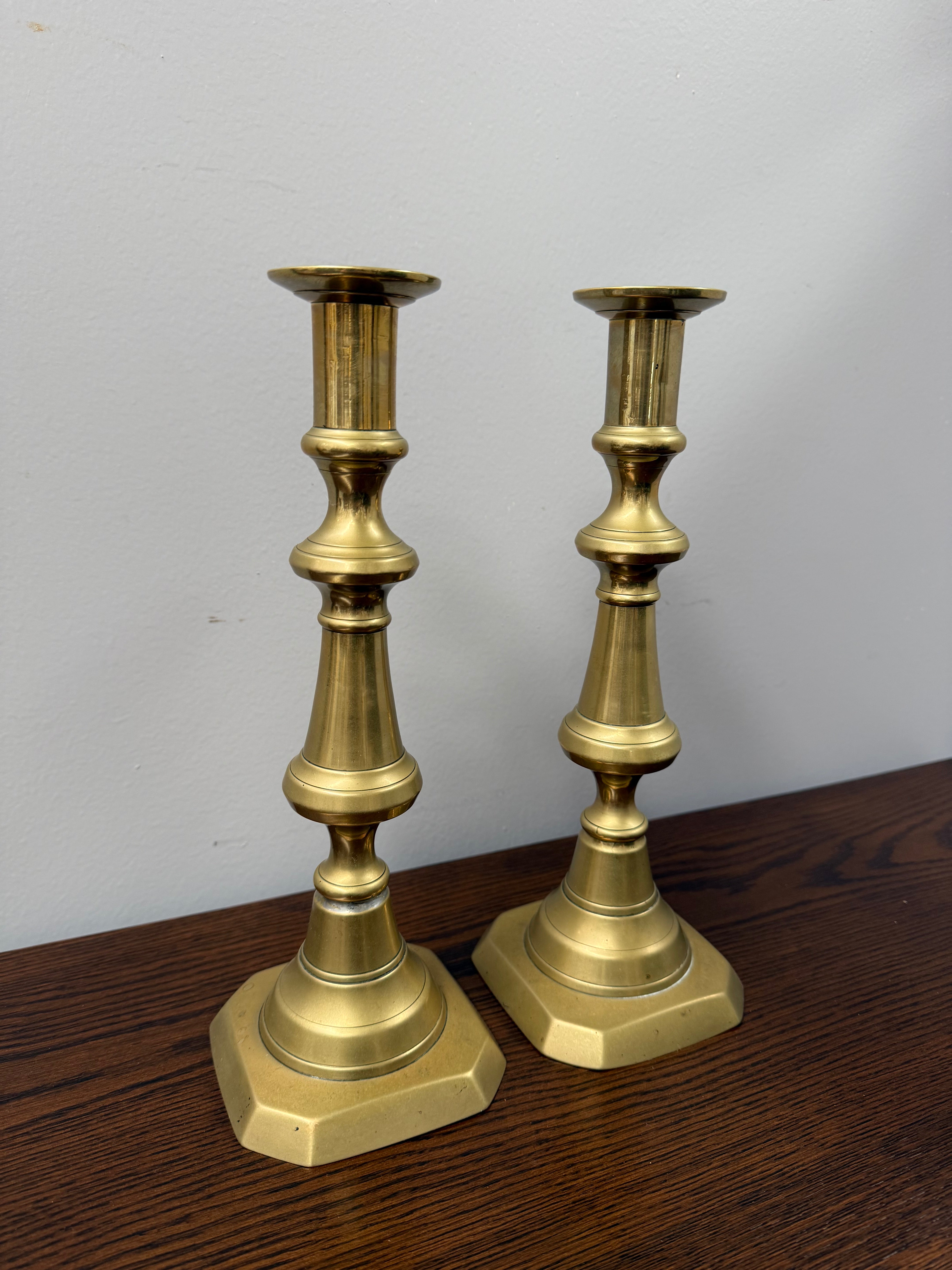 Pair of Victorian English Brass Candlesticks c.1860