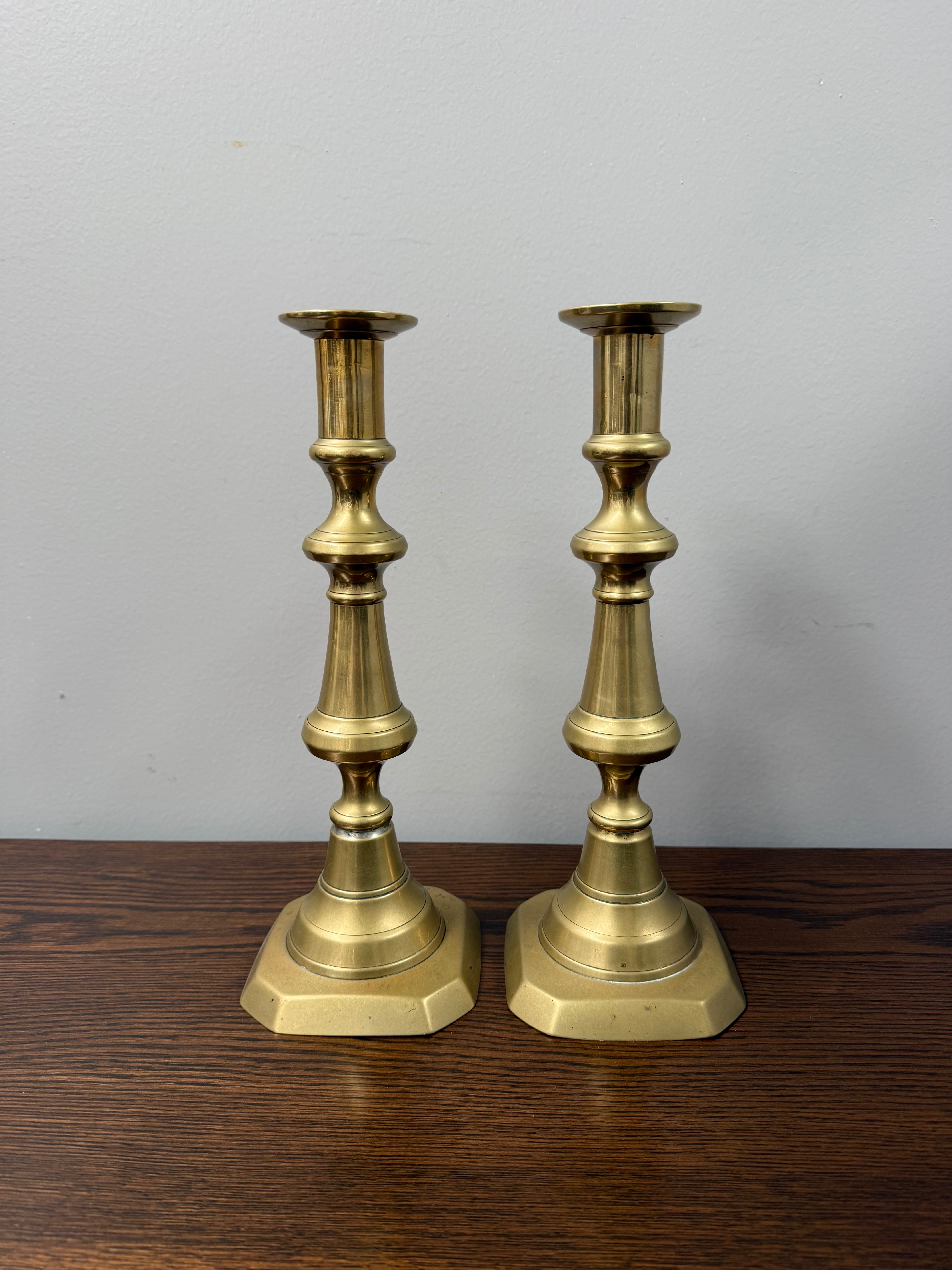 Pair of Victorian English Brass Candlesticks c.1860