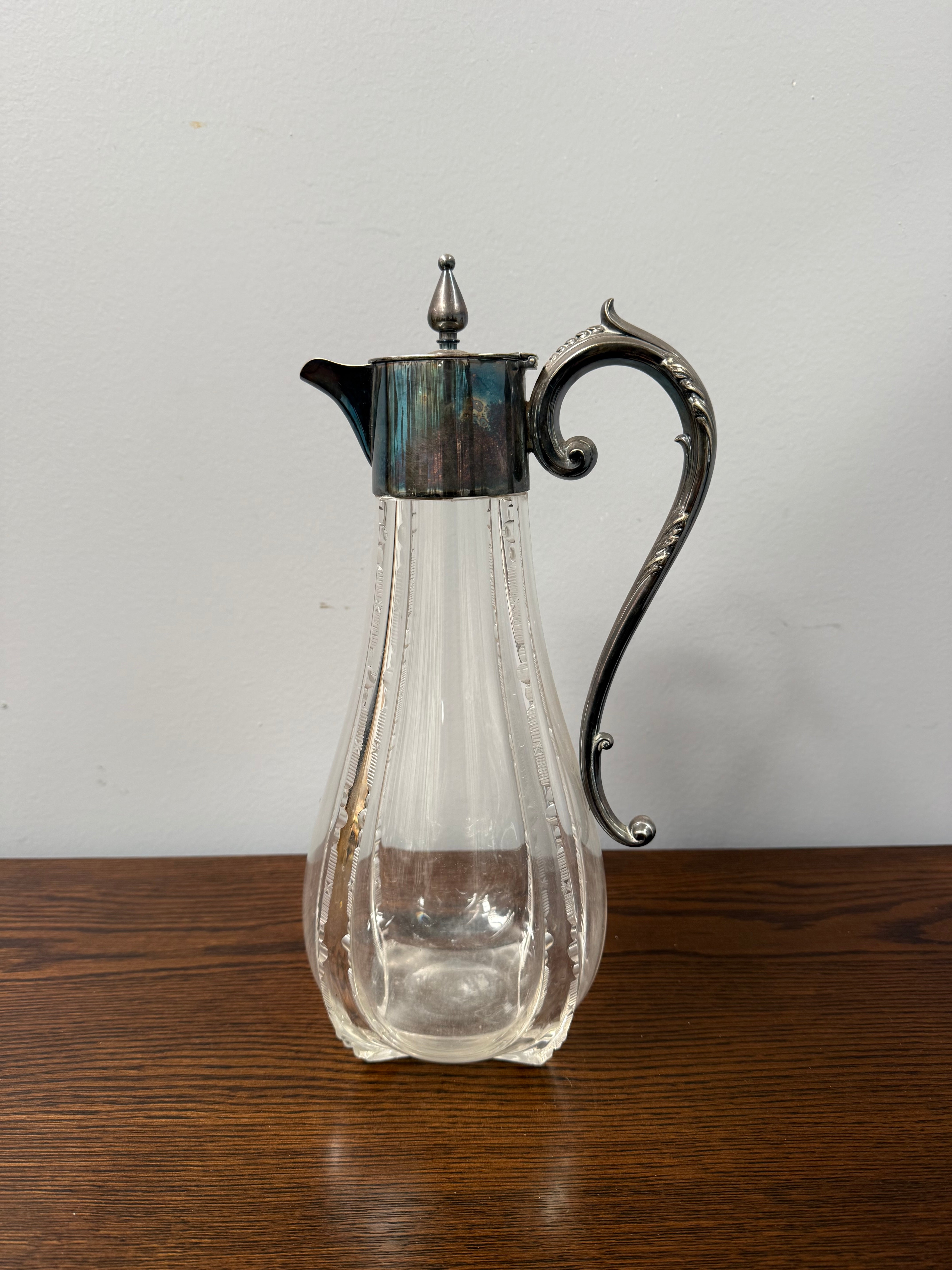 Edwardian Silver Plated & Crystal Glass Claret Jug