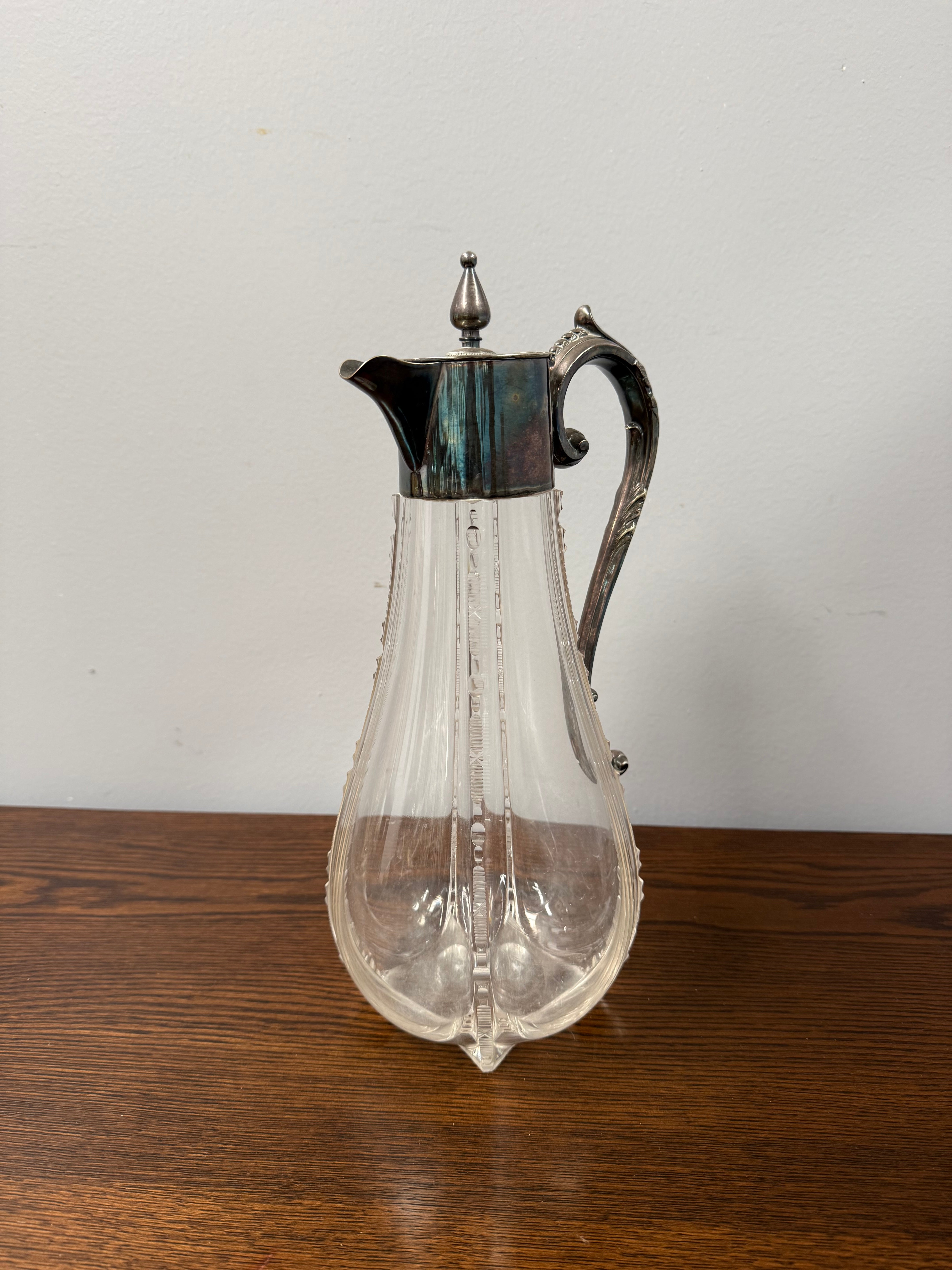 Edwardian Silver-Plated & Crystal Glass Claret Jug