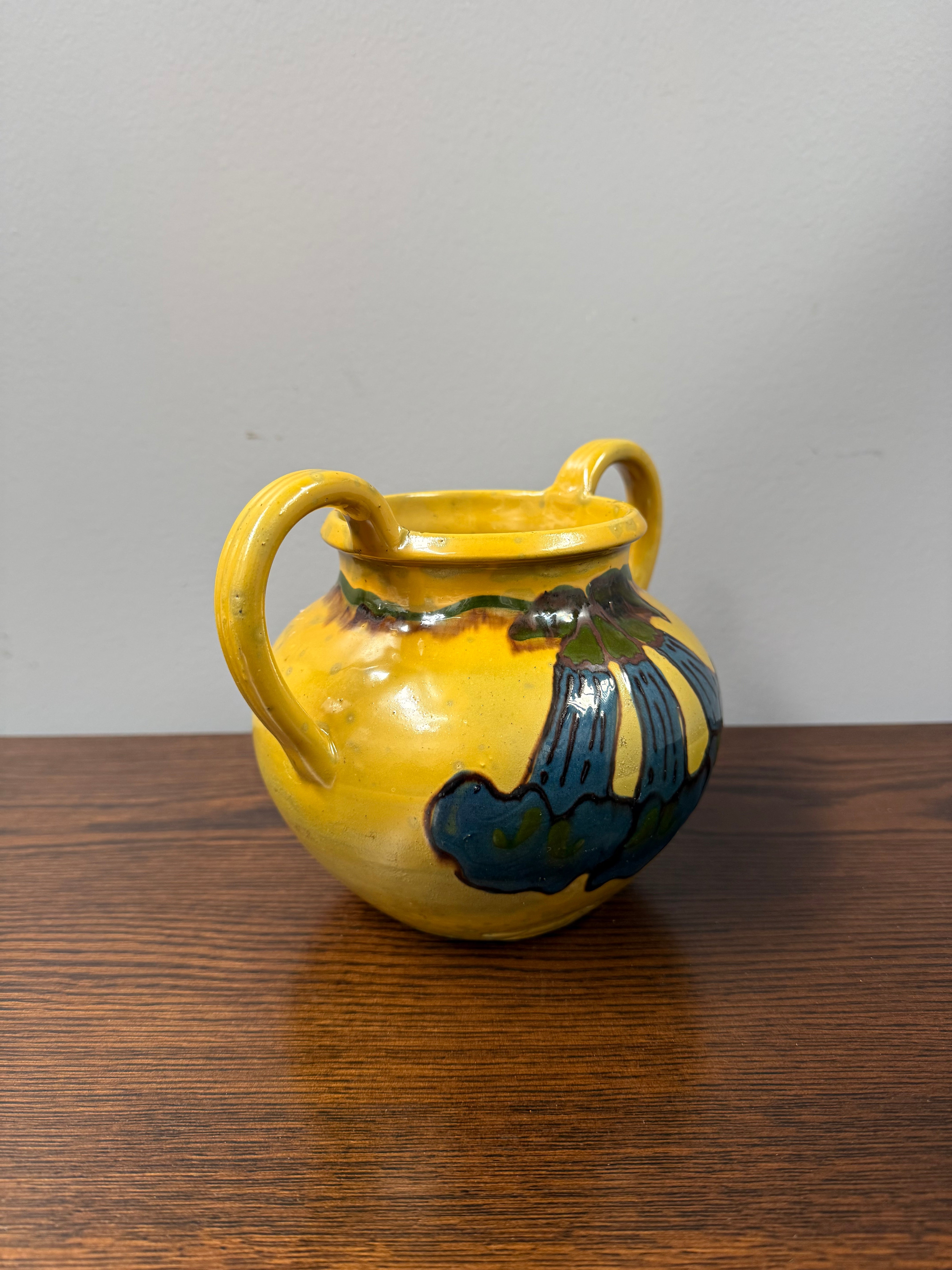 Antique Superb Art Pottery Hand Painted Double Handled Vase