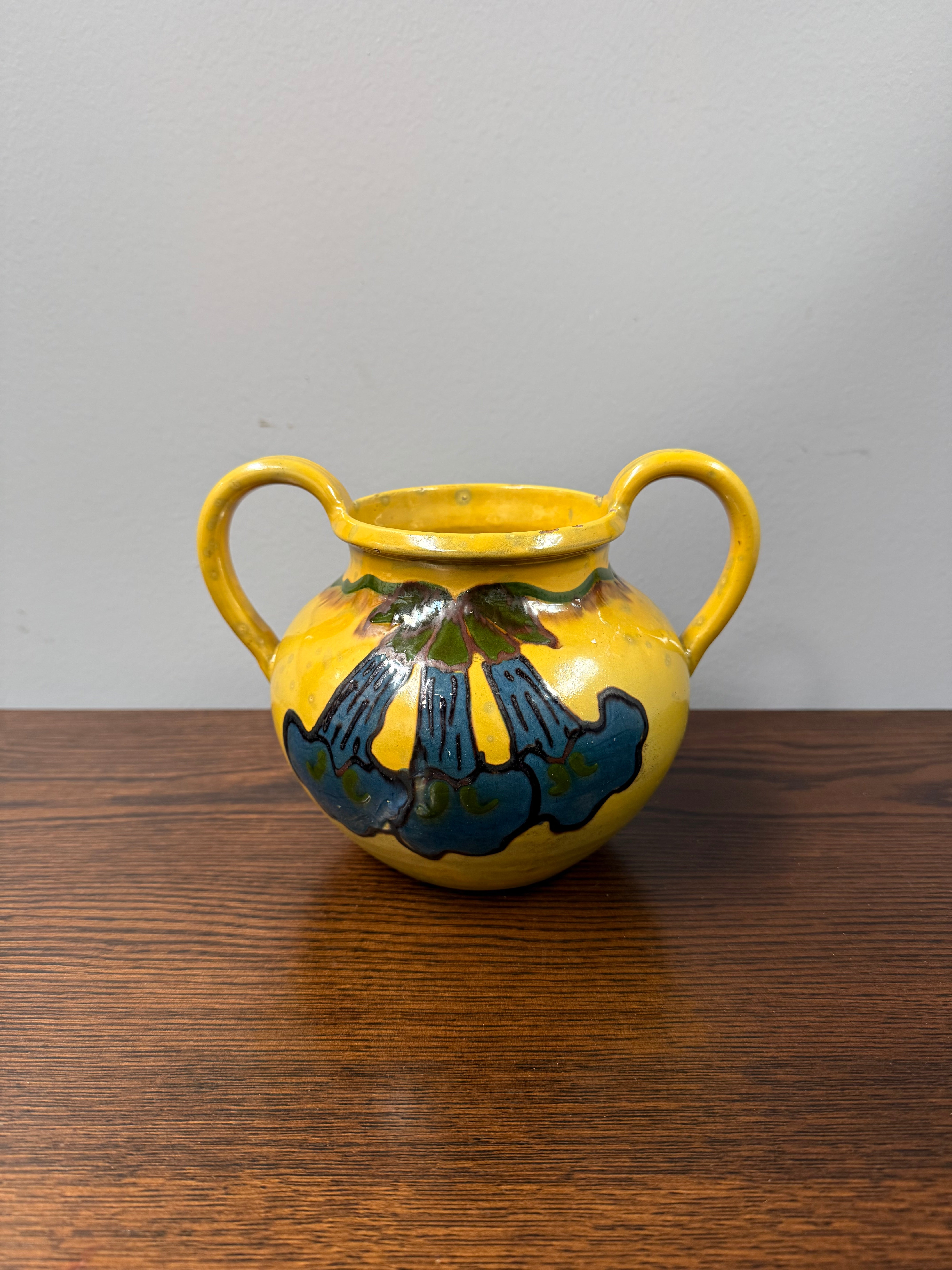 Superb Antique Hand-Painted Double-Handled Art Pottery Vase