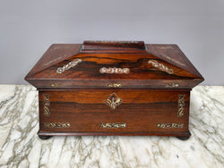 William IV (1835) Rosewood Tea Caddy with MOP Inlay. | Antique & Vintage | Moonee Ponds Antiques | Australia Wide Delivery