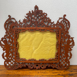 Antique Wooden Fretwork Picture Frame Featuring Cherubs