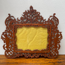 Antique Wooden Fretwork Picture Frame Featuring Cherubs