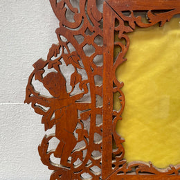 Antique Wooden Fretwork Picture Frame Featuring Cherubs