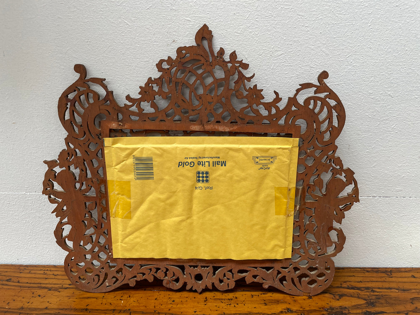 Antique Wooden Fretwork Picture Frame Featuring Cherubs