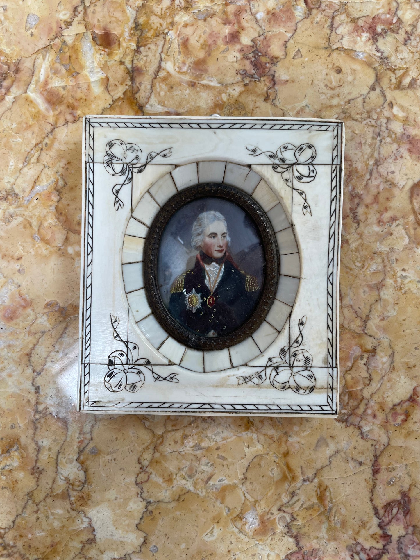 19th Century Antique Miniature Portrait Painting of "Lord Nelson"