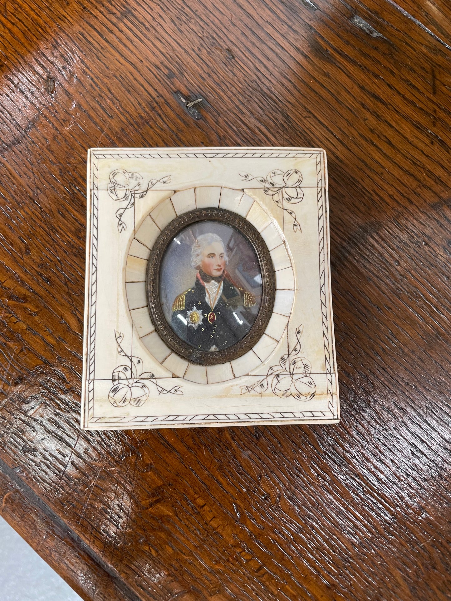 19th Century Antique Miniature Portrait Painting of "Lord Nelson"