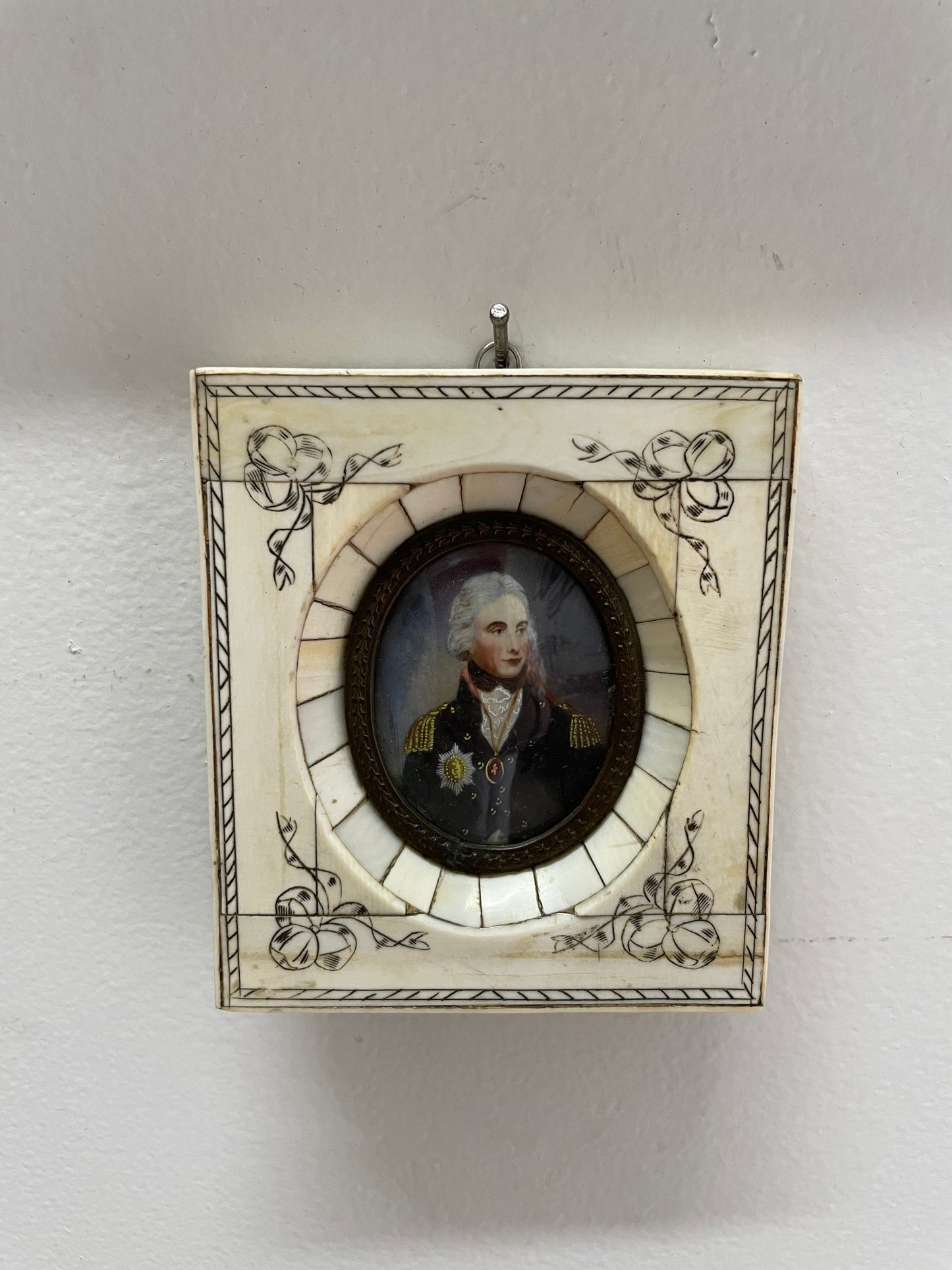 19th Century Antique Miniature Portrait Painting of "Lord Nelson"