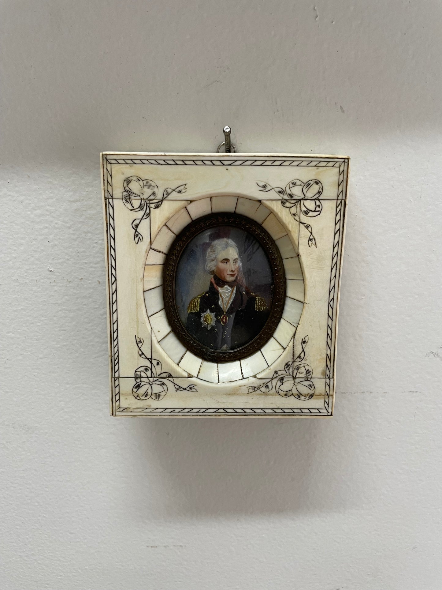 19th Century Antique Miniature Portrait Painting of "Lord Nelson"