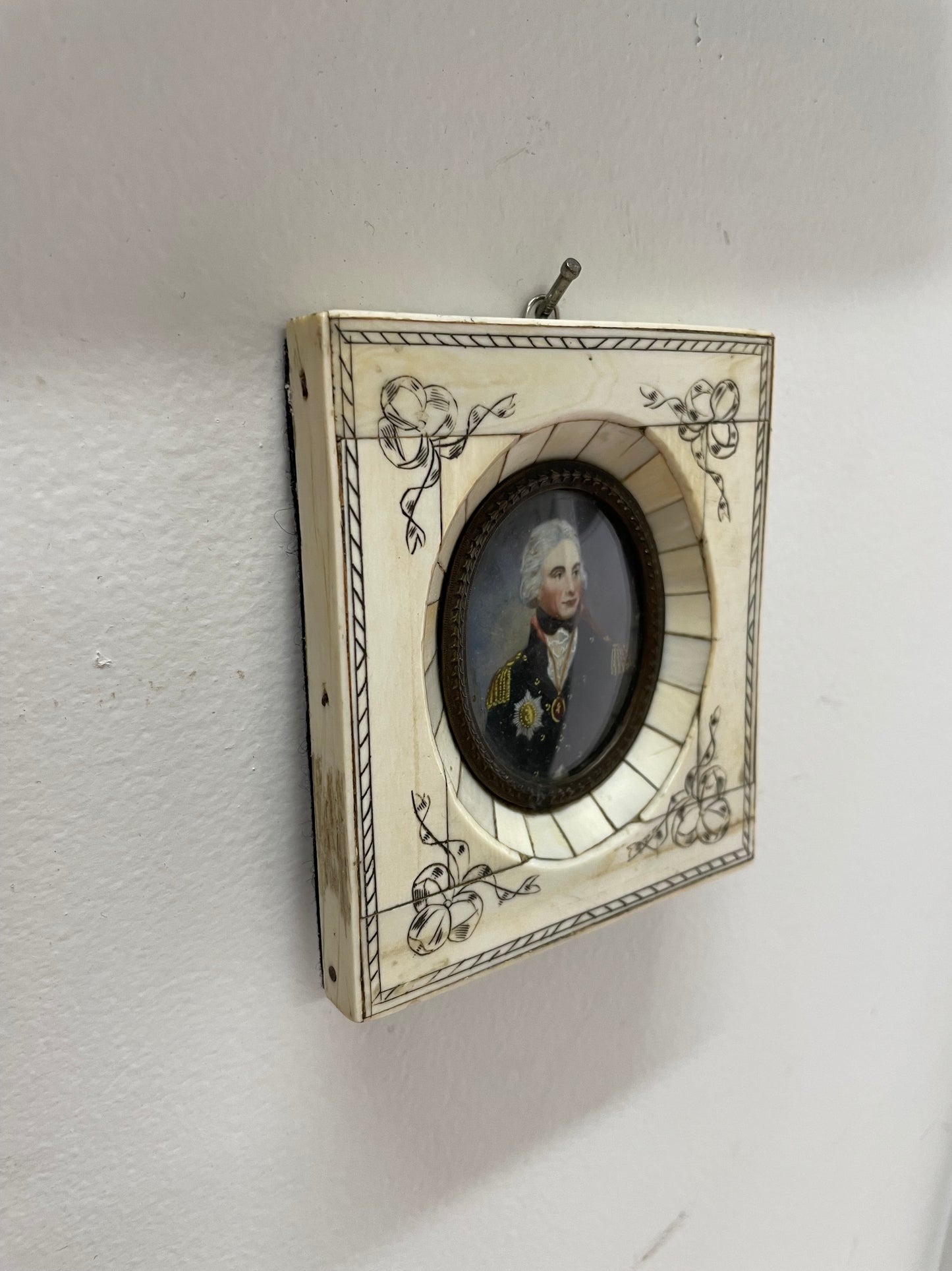 19th Century Antique Miniature Portrait Painting of "Lord Nelson"