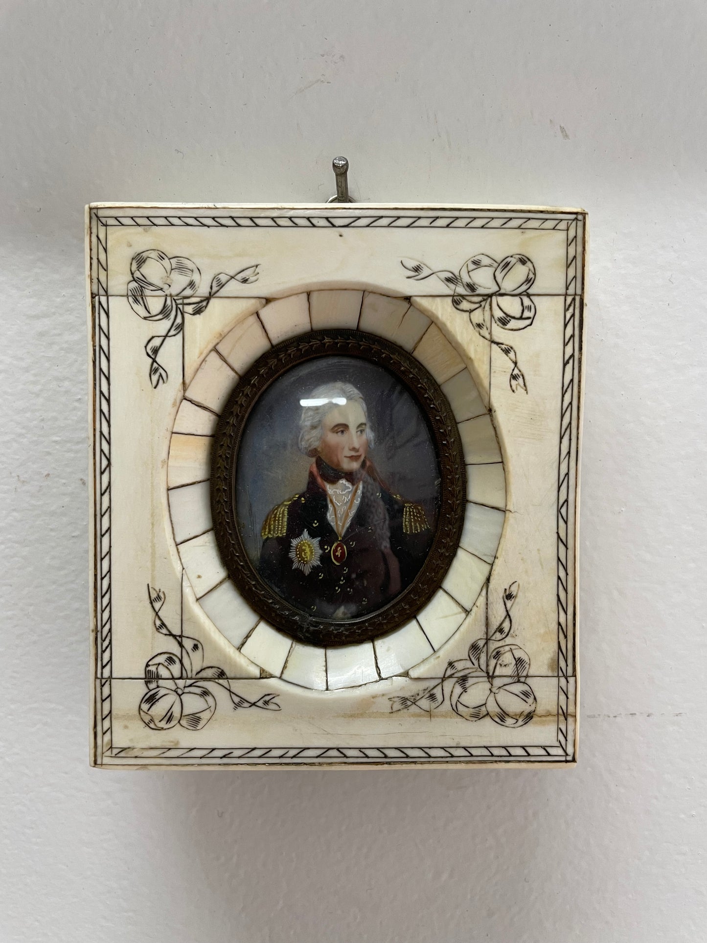 19th Century Antique Miniature Portrait Painting of "Lord Nelson"