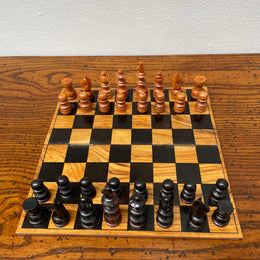 Antique Jerusalem Travelling Chess Box Made from Olive Wood Complete with Board & Pieces