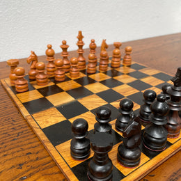 Antique Jerusalem Travelling Chess Box Made from Olive Wood Complete with Board & Pieces