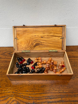 Antique Jerusalem Travelling Chess Box Made from Olive Wood Complete with Board & Pieces | Antique & Vintage | Moonee Ponds Antiques | Australia Wide Delivery